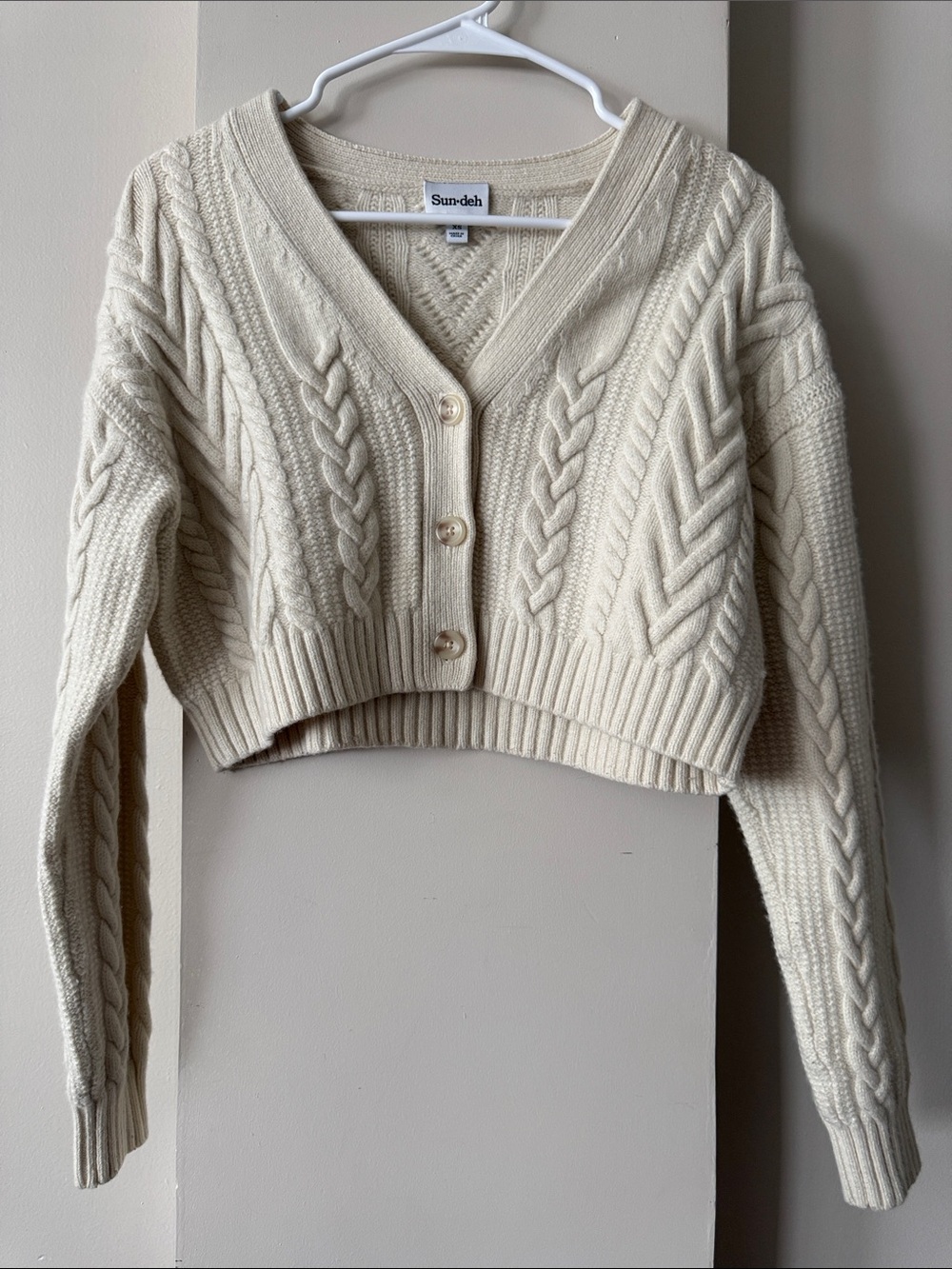 Aritzia Sunday Best Cream Cable Knit Cropped Cardigan Sweater XS
